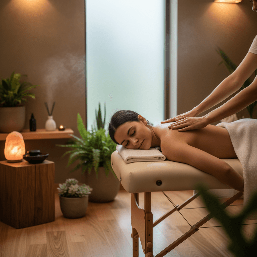 Client receiving a relaxing massage on a table in a calm clinic setting
