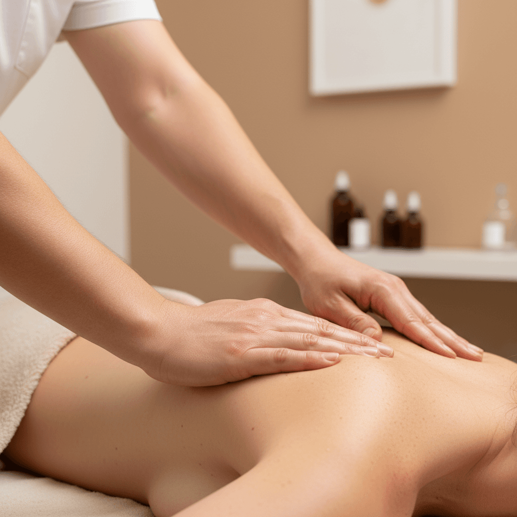 Massage therapist working on a client's back during a treatment
