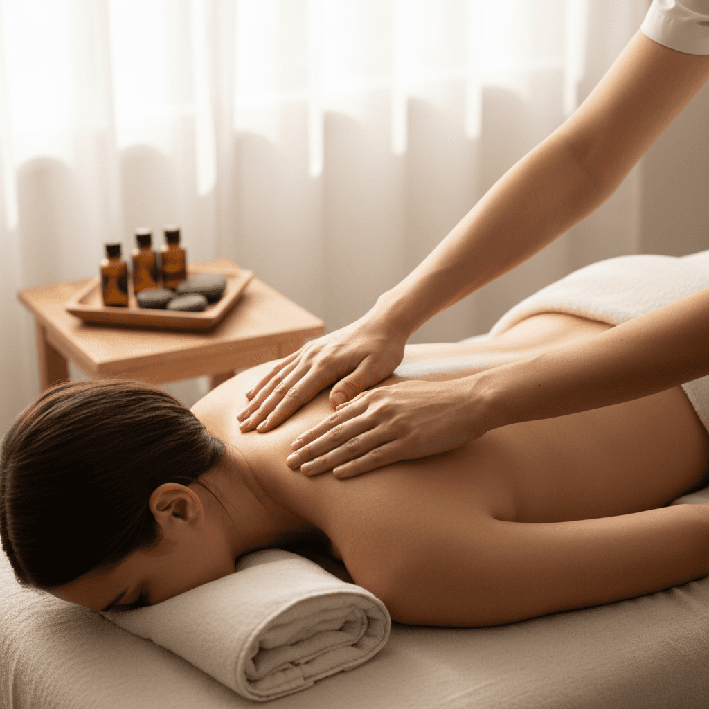 Client relaxing during a massage session at a calm Toronto clinic