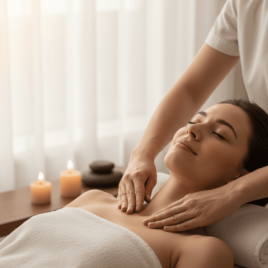Peaceful massage therapy room prepared for a relaxing visit